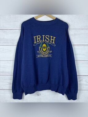 Vintage Notre Dame Fighting Irish Sweatershirt XL Navy Midwest Embroidery
